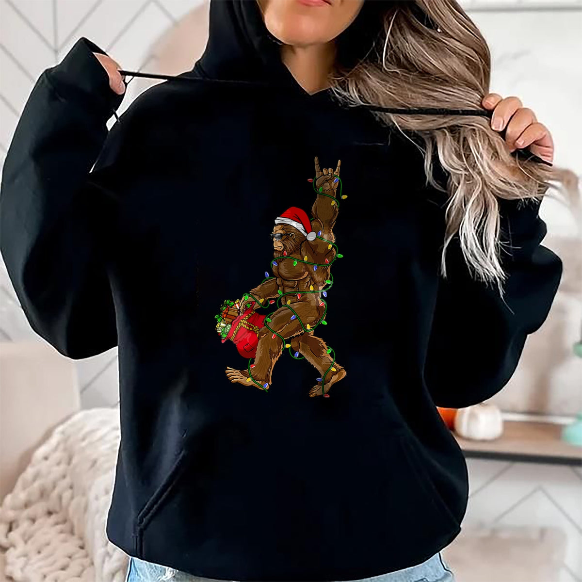 Christmas Shirts for Family, Funny christmas shirts, Christmas Unisex T-Shirt/Hoodie/Sweatshirt HLT00 - Santa Bigfoot Christmas Lights Rock Funny Sasquatch Believe T-Shirt