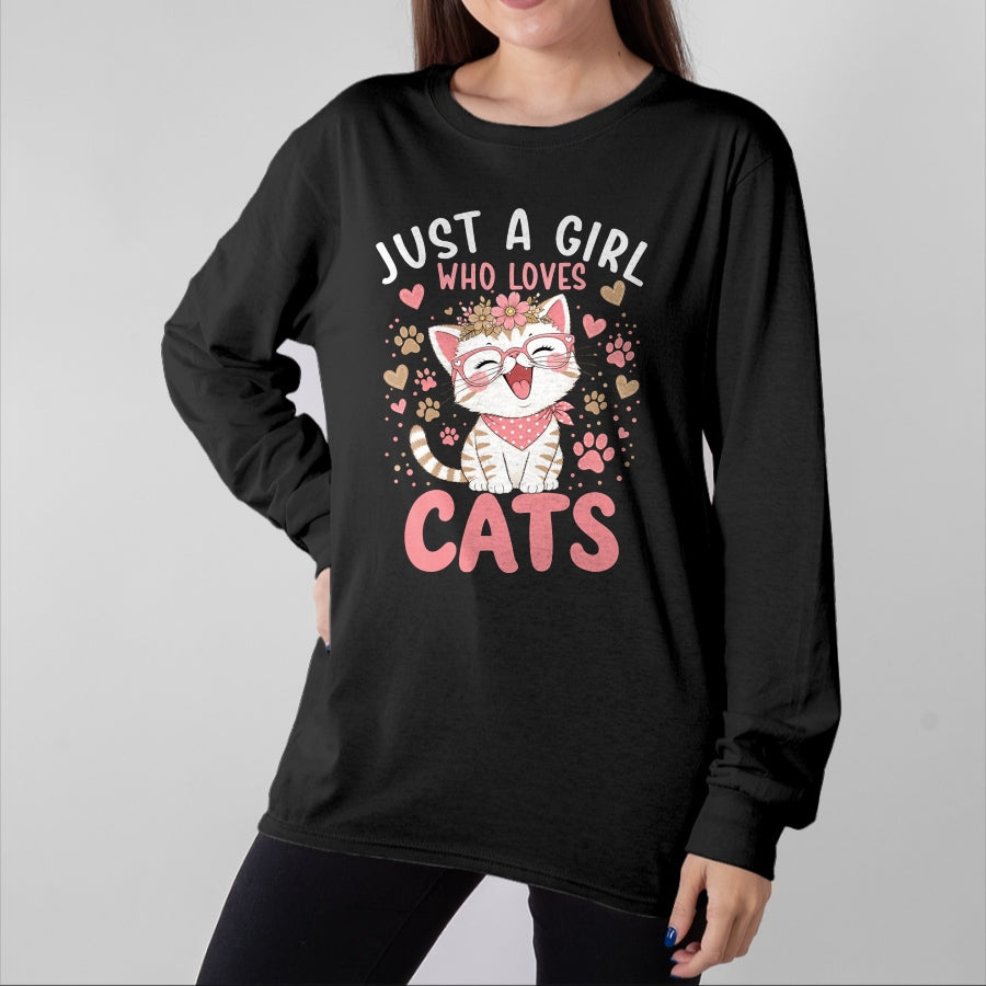 Cat Love Shirt, Funny Cat Lover Gift UnisexT-Shirt/Hoodie/Sweatshirt HLT00 - Just A Girl Who Loves Cats Cute Floral Animals Lover T-Shirt