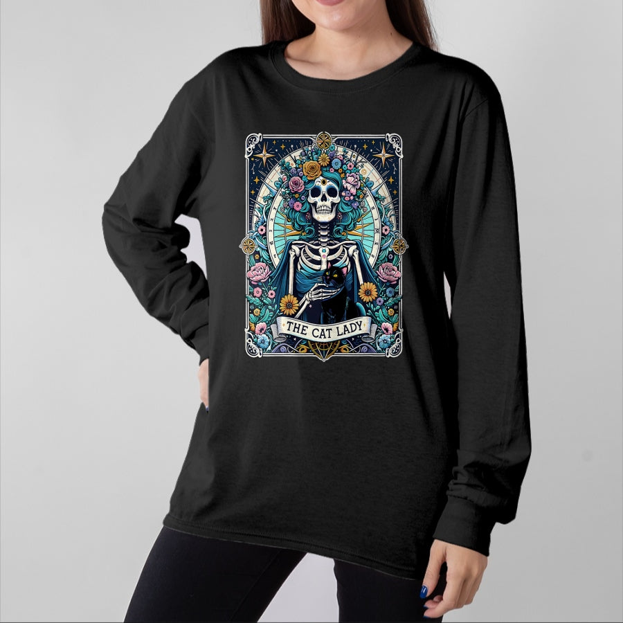 Cat Love Shirt, Funny Cat Lover Gift UnisexT-Shirt/Hoodie/Sweatshirt HLT00 - The Cat Lady Tarot Card Skeleton Cat Mom Cat Lover T-Shirt