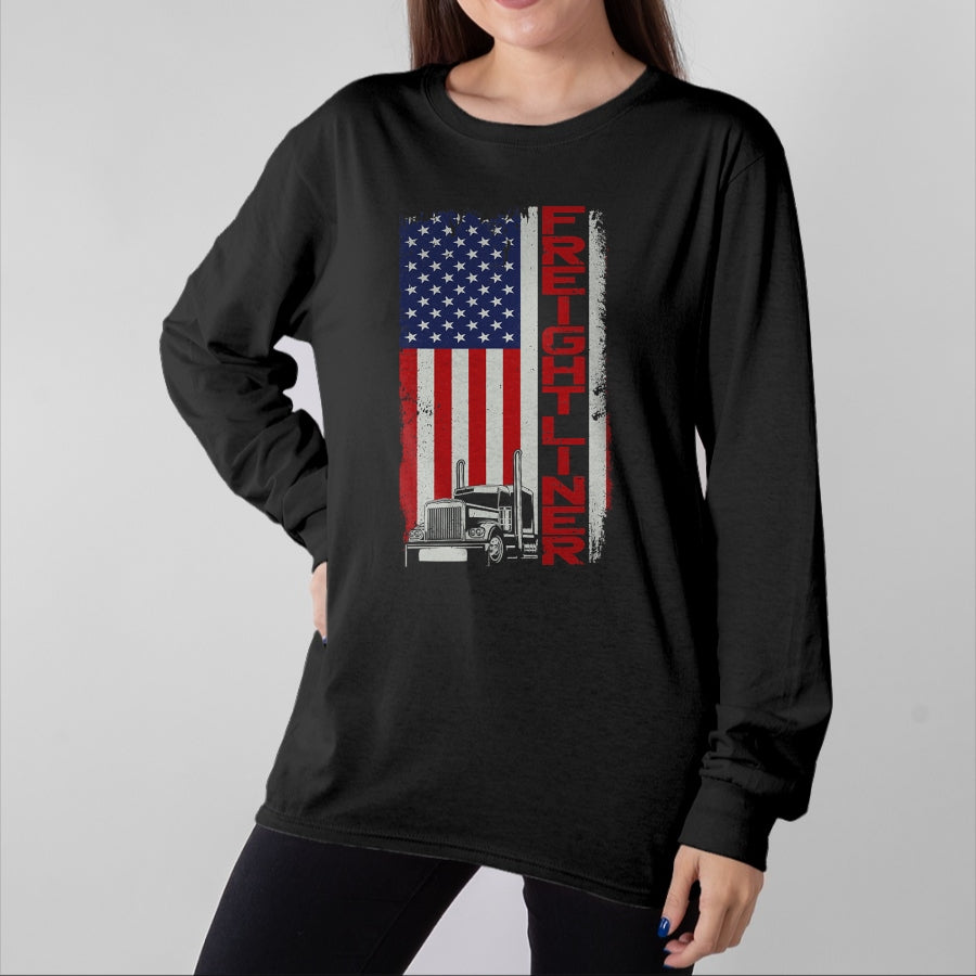 Best Truck Driver Life Shirt, Funny Trucker UnisexT-Shirt/Hoodie/Sweatshirt HLT00 - Trucker Truck Driver Halloween Pun Vintage USA American Flag T-Shirt (1)