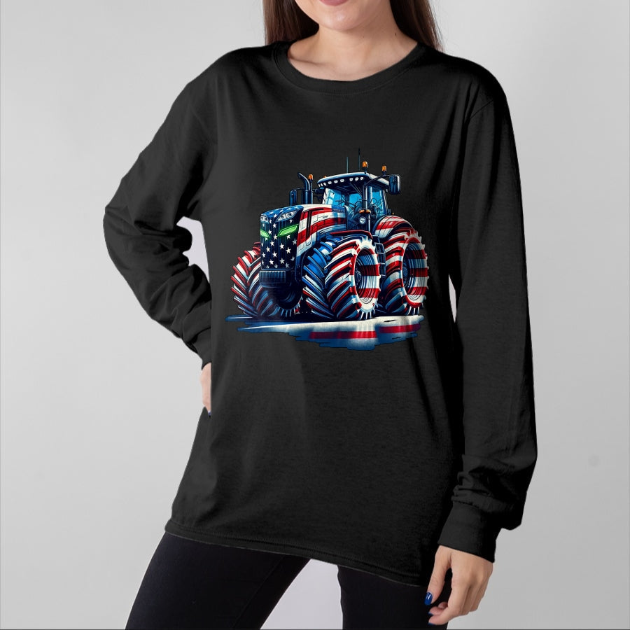 Best Farmer Life Shirt, Funny Farmer UnisexT-Shirt/Hoodie/Sweatshirt HLT00 - Patriotic Tractor American Flag T-Shirt