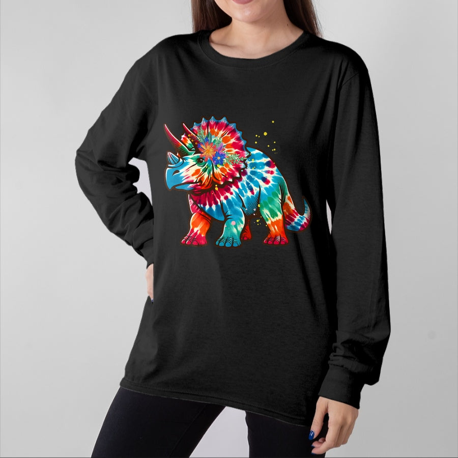 Best Dinosaur Lover Shirt, Funny Dinosaur UnisexT-Shirt/Hoodie/Sweatshirt HLT00 - Tie Dye Color Triceratops Tie Dyed Dinosaur Prehistoric Dino T-Shirt