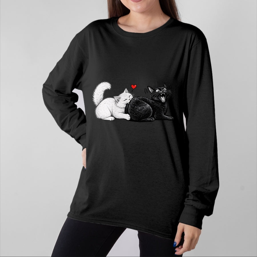 Cat Love Shirt, Funny Cat Lover Gift UnisexT-Shirt/Hoodie/Sweatshirt HLT00 - Funny Cat Couple Black White Cats Love Cat Biting Cat Butt T-Shirt