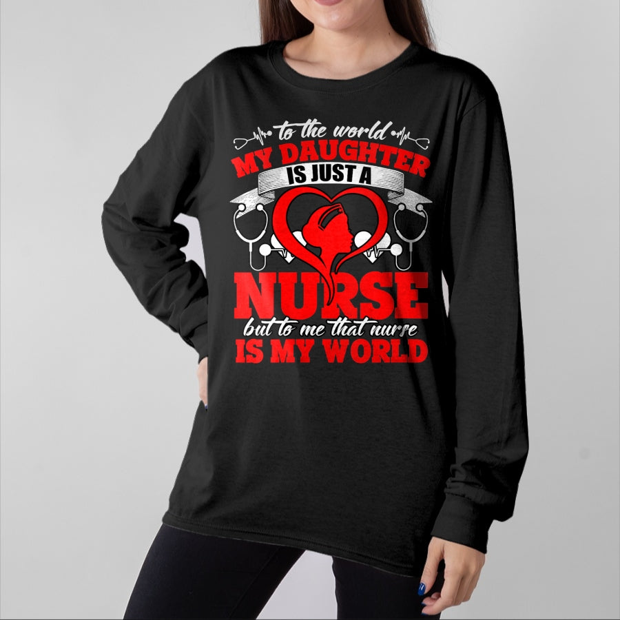 Funny Nurse Shirt, Nurse Unisex T-Shirt/Hoodie/Sweatshirt HLT00 - Womens My Daughter Is A Nurse, Proud To Be A Nurse's Mom V-Neck T-Shirt