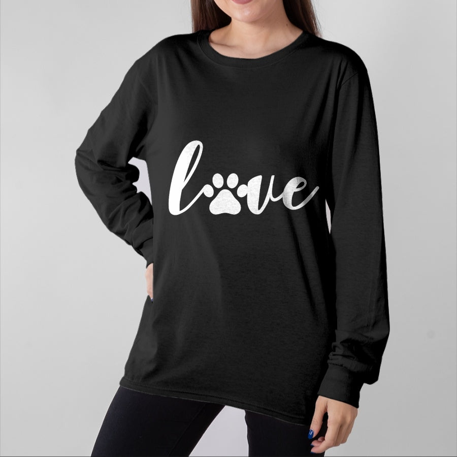Dog Love Shirt, Dog Lover Gift T-Shirt/Hoodie/Sweatshirt HLT00 - Paw Print Love Heart Funny Cool Dog Cat Mom Pet Animal Lover T-Shirt (1)