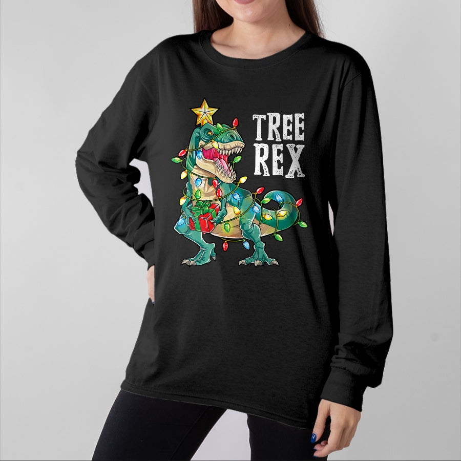 Best Dinosaur Lover Shirt, Funny Dinosaur UnisexT-Shirt/Hoodie/Sweatshirt HLT00 - Dinosaur Christmas Tree Rex Pajamas Men Boys Xmas Lights T-Shirt Small