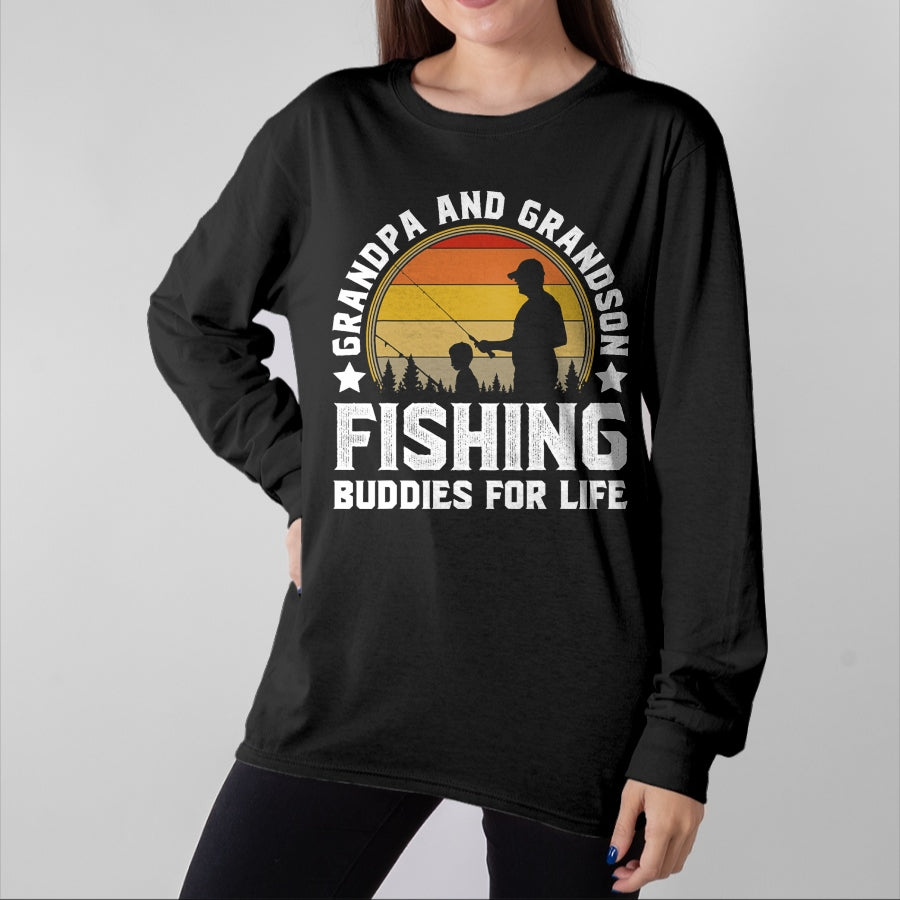 Best Grandpa Shirt, Proud Grandpa Unisex T-Shirt/Hoodie/Sweatshirt HLT00 - Grandpa and Grandson Fishing Buddies for Life - Matching T-Shirt