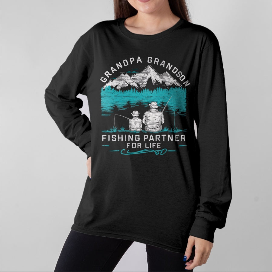 Best Grandpa Shirt, Proud Grandpa Unisex T-Shirt/Hoodie/Sweatshirt HLT00 - Grandpa Grandson Fishing Partner For Life T-Shirt