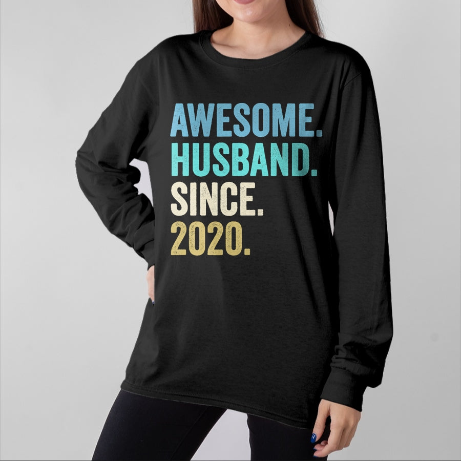 Best Wife Shirt, Wife and Husband Unisex T-Shirt/Hoodie/Sweatshirt HLT00 - Awesome Husband Since 2020 4th wedding anniversary 4 years T-Shirt