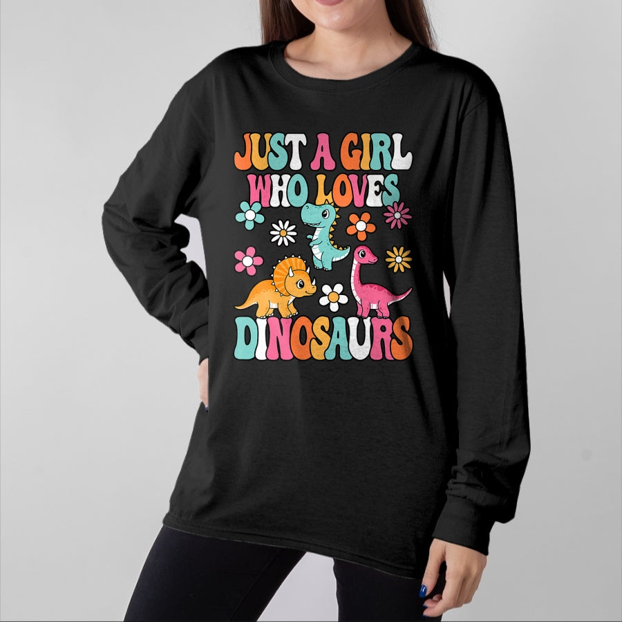Best Dinosaur Lover Shirt, Funny Dinosaur UnisexT-Shirt/Hoodie/Sweatshirt HLT00 - Just A Girl Who Loves Dinosaurs Cute Groovy Dino Lover Kids T-Shirt
