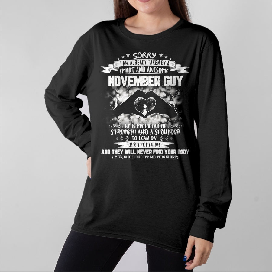 Best Wife Shirt, Wife and Husband Unisex T-Shirt/Hoodie/Sweatshirt HLT00 - Sorry I'm Already Taken By Smart And Awesome November Guy T-Shirt
