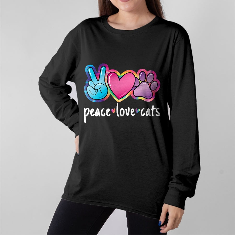 Cat Love Shirt, Funny Cat Lover Gift UnisexT-Shirt/Hoodie/Sweatshirt HLT00 - Peace Love Cats Cute Cat Kitten Lover Paw Cat Women Girls T-Shirt