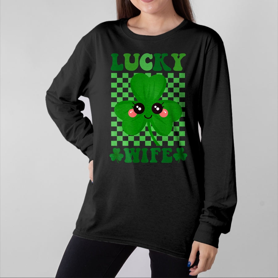 Best Wife Shirt, Wife and Husband Unisex T-Shirt/Hoodie/Sweatshirt HLT00 - Gift for wife T shirt, lucky wife Womens Lucky Wife Rainbow St Patricks Day Lucky Wife Premium T-S