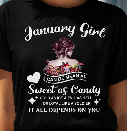 January Girl T-Shirt – Sweet As Candy, Cold As Ice - Birthday Gift for Women - HLT01 (SKU26T-01-38-01)
