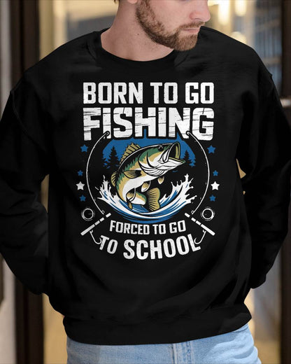 Boys Fishing Born to Go Fishing Forced to Go to School T-Shirt