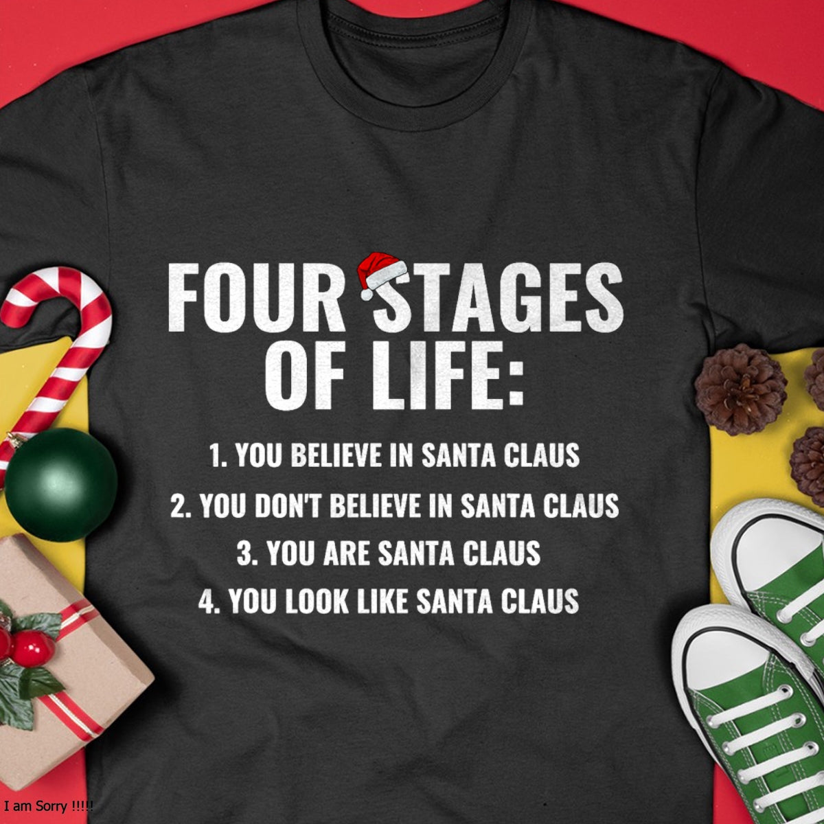 Christmas Shirts for Family, Funny christmas shirts, Christmas Unisex T-Shirt/Hoodie/Sweatshirt HLT00 - Christmas Funny Four Stages of life Santa Claus Humor Meme T-Shirt
