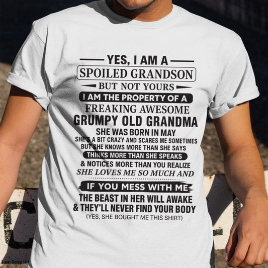 Yes I’m A Stubborn Grandson T-Shirt – Birthday Gift From May Grandma / Woman - kien05 (SKU10-171-05)