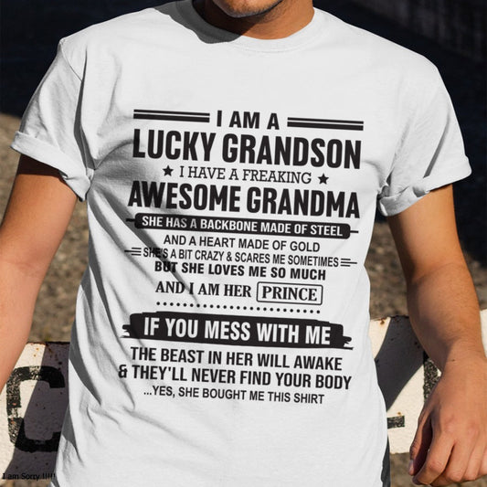 I Am A Lucky Grandson T-Shirt – Birthday Gift From Grandma / Woman - kien00 (SKU11-29-00)