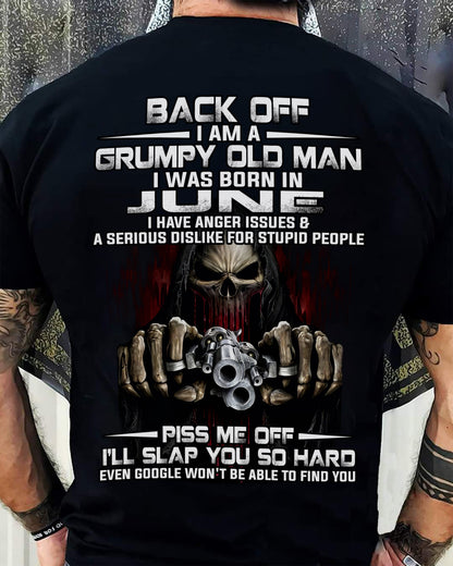 June - Grumpy Old Man T-Shirt – Funny Skull Gun Graphic Tee for Men - HLT06 (SKU09-109-06)