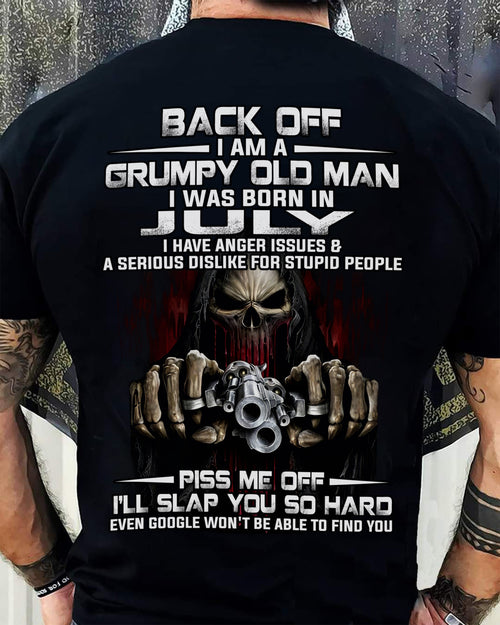 July - Grumpy Old Man T-Shirt – Funny Skull Gun Graphic Tee for Men - HLT07 (SKU09-109-07)