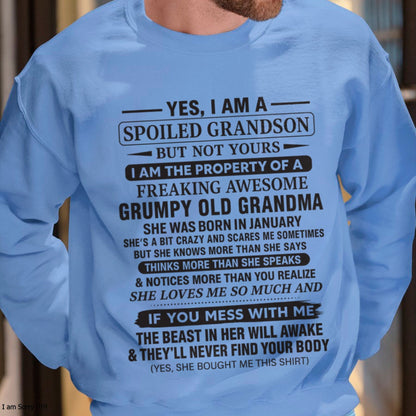 Yes I’m A Stubborn Grandson T-Shirt – Birthday Gift From January Grandma / Woman - kien01 (SKU10-171-01)
