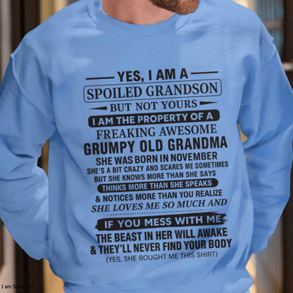 Yes I’m A Stubborn Grandson T-Shirt – Birthday Gift From November Grandma / Woman - kien11 (SKU10-171-11)