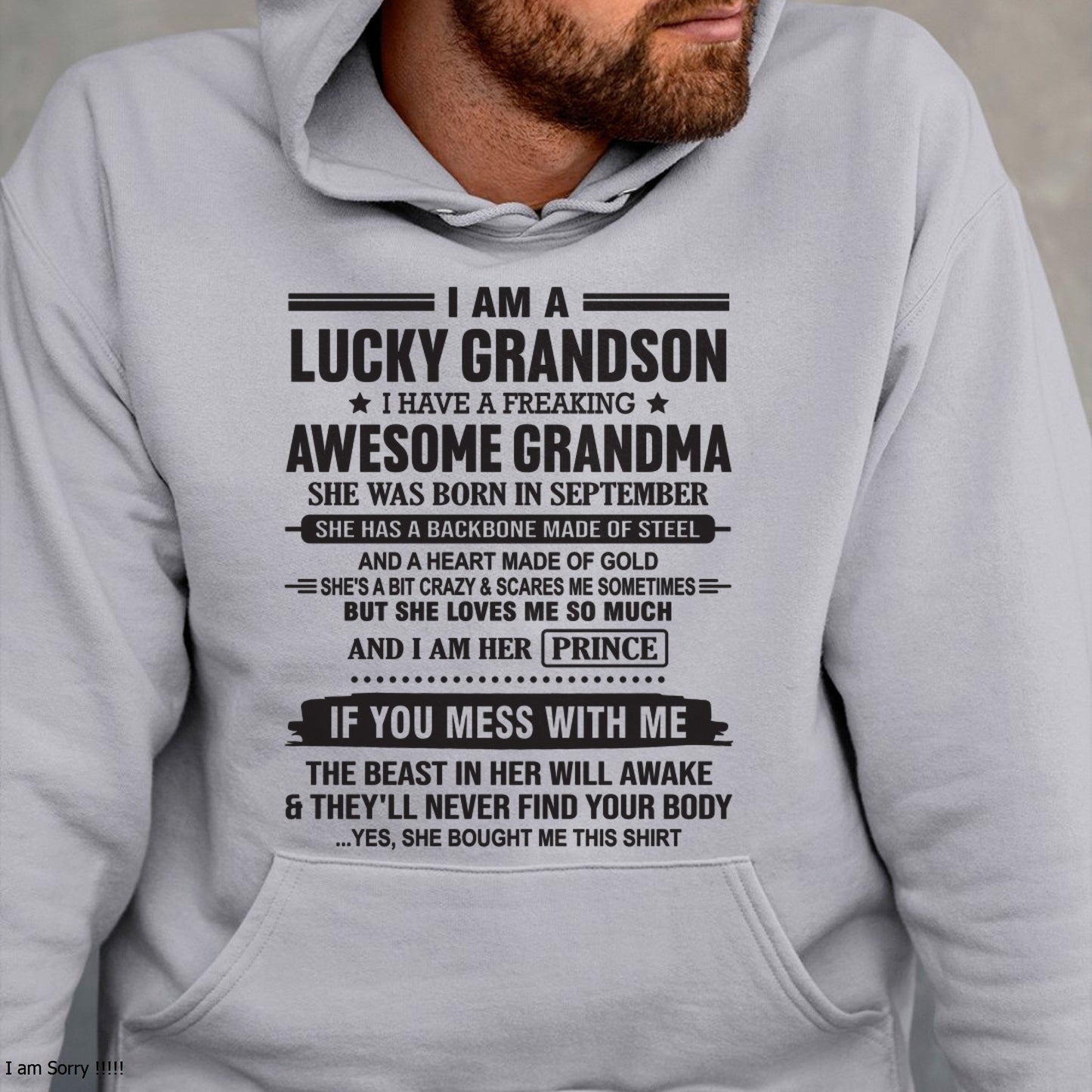 I Am A Lucky Grandson T-Shirt – Birthday Gift From September Grandma / Woman - kien09 (SKU11-29-09)