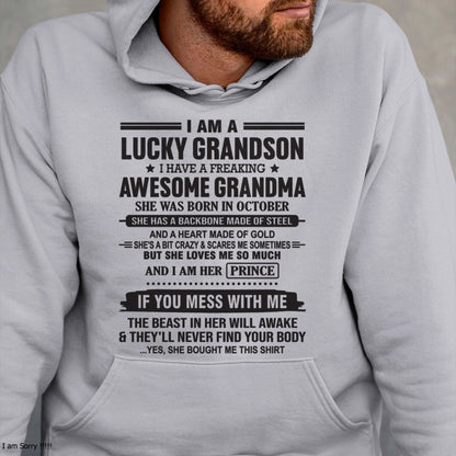 I Am A Lucky Grandson T-Shirt – Birthday Gift From October Grandma / Woman - kien10 (SKU11-29-10)