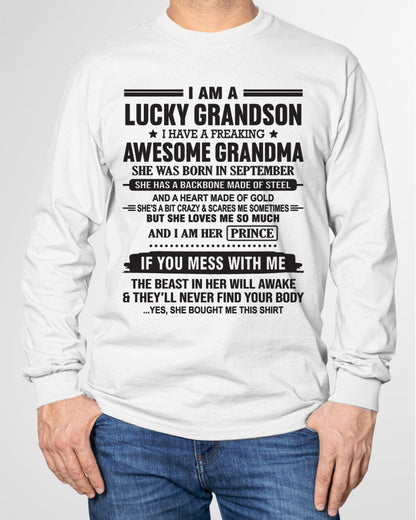 I Am A Lucky Grandson T-Shirt – Birthday Gift From September Grandma / Woman - kien09 (SKU11-29-09)