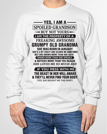 Yes I’m A Stubborn Grandson T-Shirt – Birthday Gift From January Grandma / Woman - kien01 (SKU10-171-01)