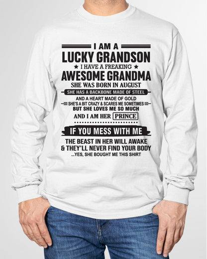 I Am A Lucky Grandson T-Shirt – Birthday Gift From August Grandma / Woman - kien08 (SKU11-29-08)