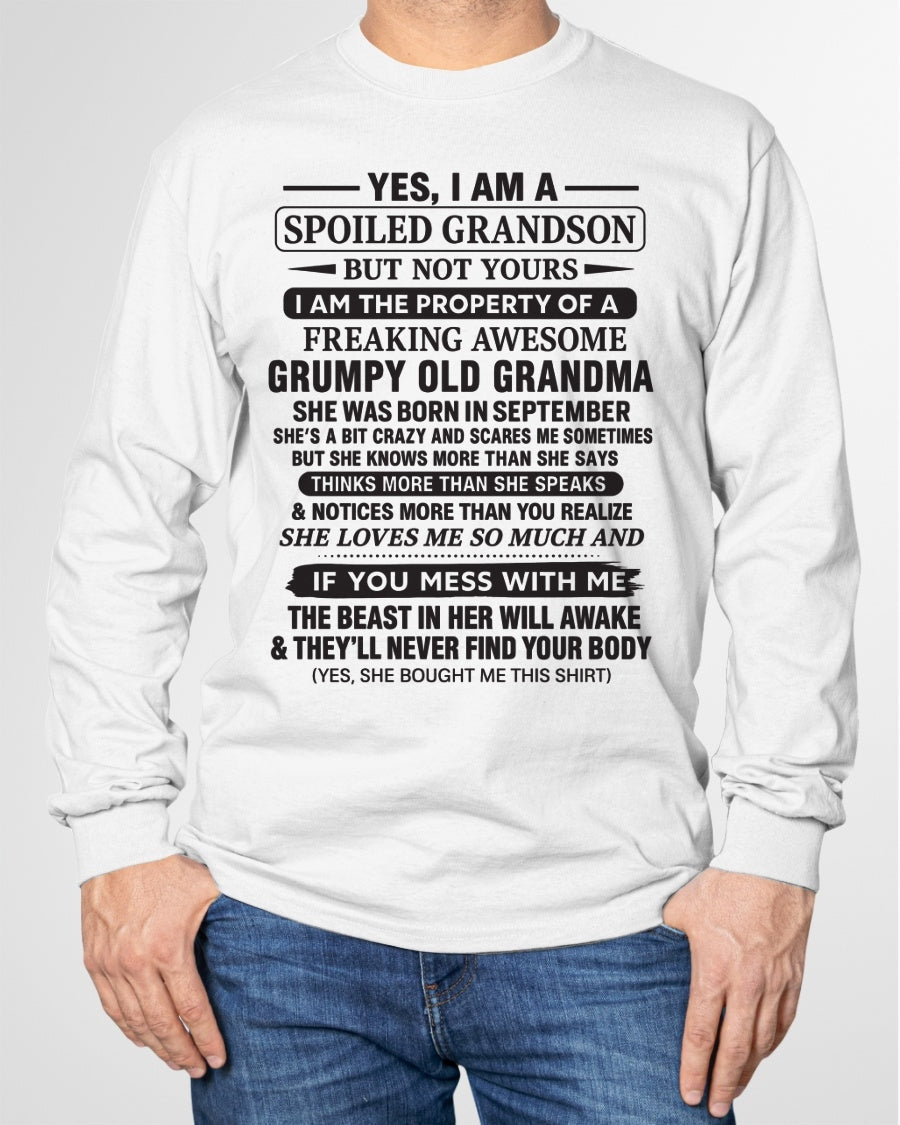 Yes I’m A Stubborn Grandson T-Shirt – Birthday Gift From September Grandma / Woman - kien09 (SKU10-171-09)