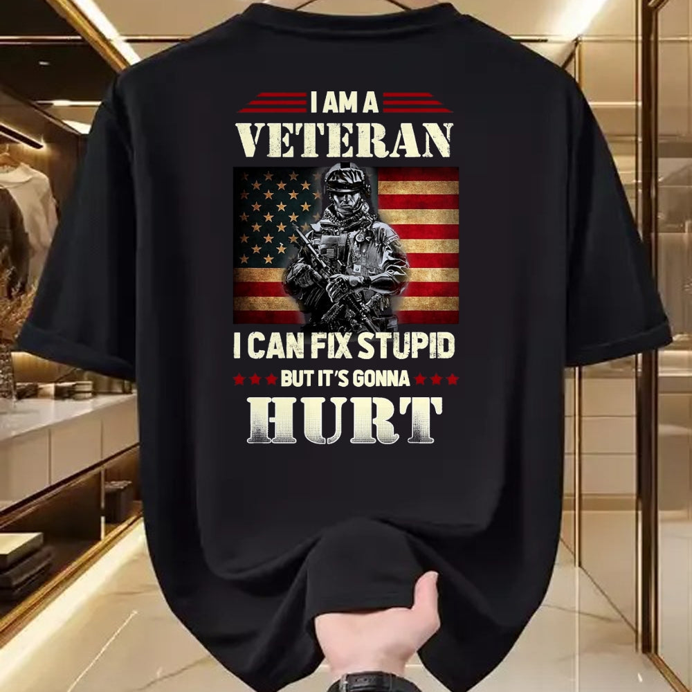 Proud Veteran Shirt, Funny Veteran UnisexT-Shirt/Hoodie/Sweatshirt HLT00 - Distressed I Am A Veteran I Can Fix Stupid - Veterans Day T-Shirt, Men, Black, 3X-Large