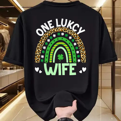 Best Wife Shirt, Wife and Husband Unisex T-Shirt/Hoodie/Sweatshirt HLT00 - Gift for wife T shirt, lucky wife   One Lucky Wife Leopard Rainbow Saint Patrick's Day T-Shirt (1)