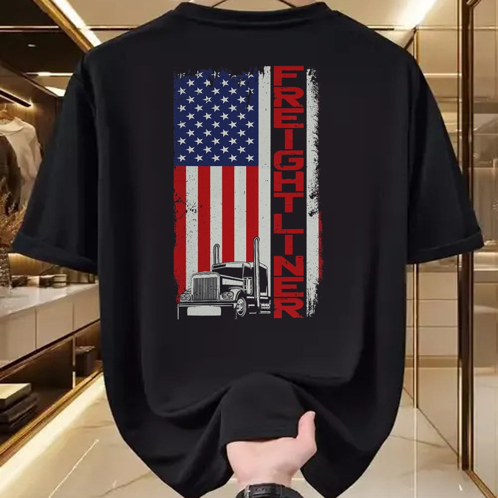 Best Truck Driver Life Shirt, Funny Trucker UnisexT-Shirt/Hoodie/Sweatshirt HLT00 - Trucker Truck Driver Halloween Pun Vintage USA American Flag T-Shirt (1)