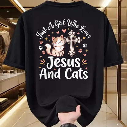 Cat Love Shirt, Funny Cat Lover Gift UnisexT-Shirt/Hoodie/Sweatshirt HLT00 - Just A Girl Who Loves Jesus and Cats T-Shirt