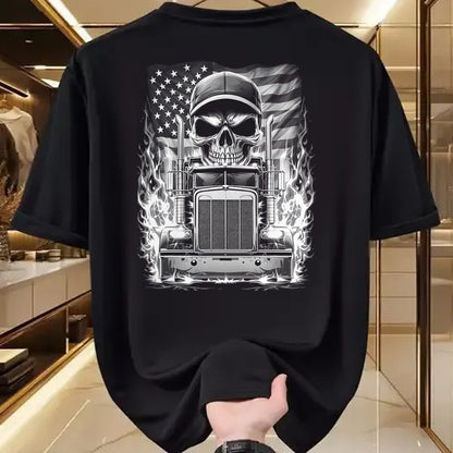 Best Truck Driver Life Shirt, Funny Trucker UnisexT-Shirt/Hoodie/Sweatshirt HLT00 - Trucker Patriotic American Flag Semi Truck Driver Skull T-Shirt (2)