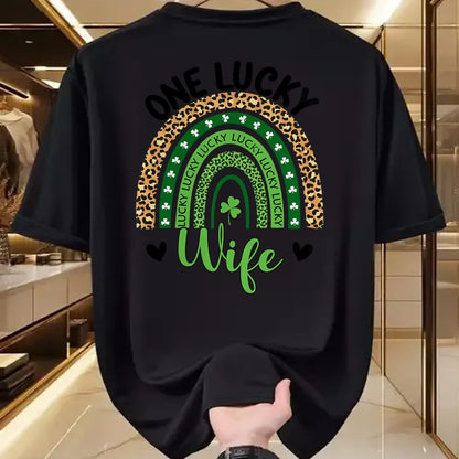 Best Wife Shirt, Wife and Husband Unisex T-Shirt/Hoodie/Sweatshirt HLT00 - Gift for wife T shirt, lucky wife   Womens One Lucky Wife Leopard Rainbow St Patricks Day Shamrock T