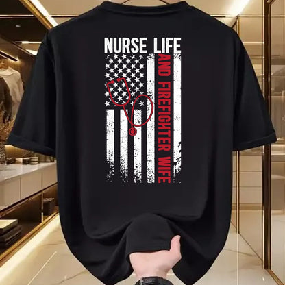 Funny Nurse Shirt, Nurse Unisex T-Shirt/Hoodie/Sweatshirt HLT00 - Nurse Life And Firefighter Wife Nurse Fire Wife Nurse Long Sleeve T-Shirt
