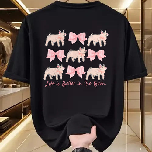 Best Farmer Life Shirt, Funny Farmer UnisexT-Shirt/Hoodie/Sweatshirt HLT00 - Coquette Bow Show Pig Livestock Pig Breeder Stock Show Mom T-Shirt