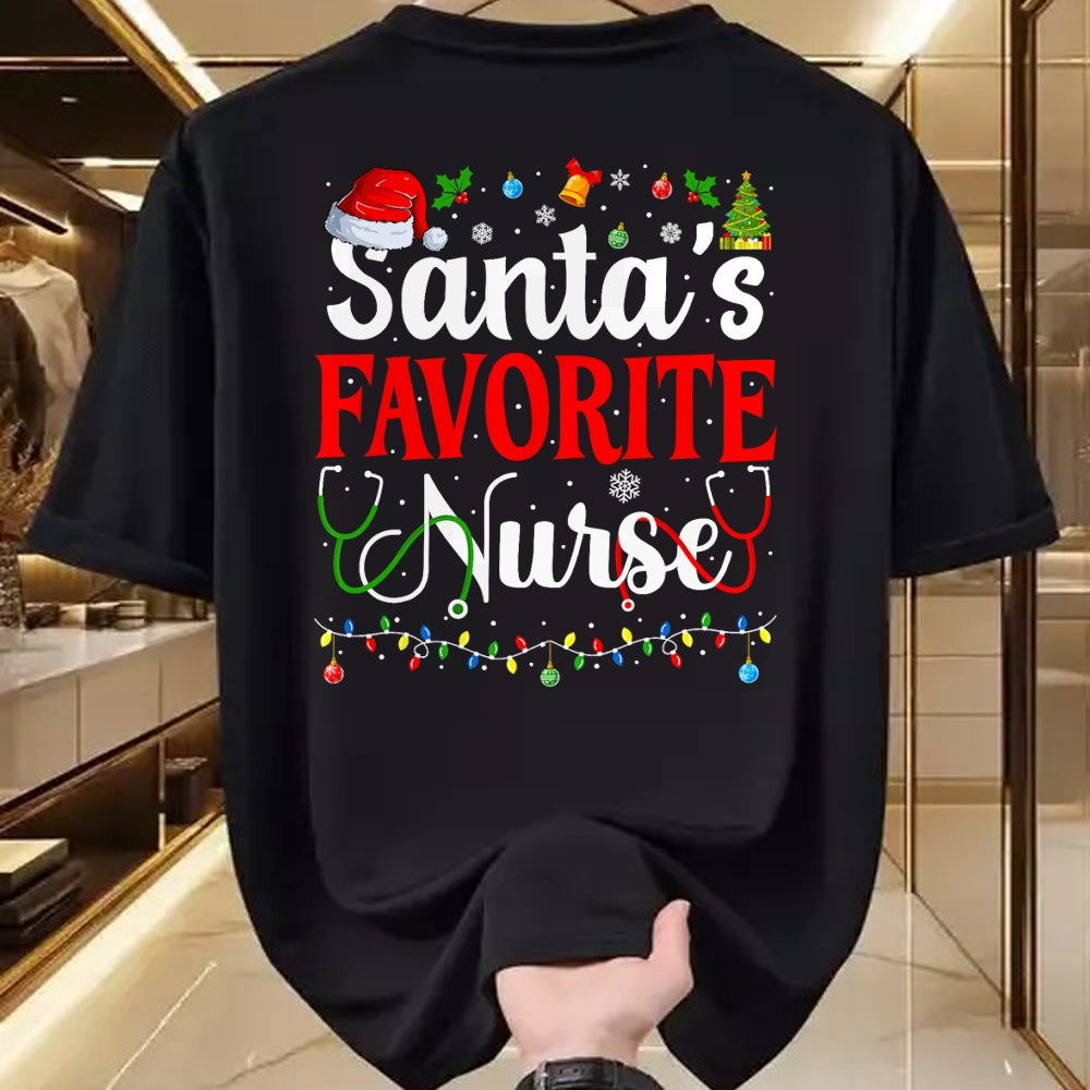 Funny Nurse Shirt, Nurse Unisex T-Shirt/Hoodie/Sweatshirt HLT00 - Santa's Favorite Nurse Christmas Nursing Christmas Nurse T-Shirt