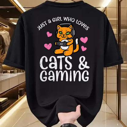 Cat Love Shirt, Funny Cat Lover Gift UnisexT-Shirt/Hoodie/Sweatshirt HLT00 - Just Girl Who Loves Cats Gaming Cute Gamer Women Girls Kids T-Shirt