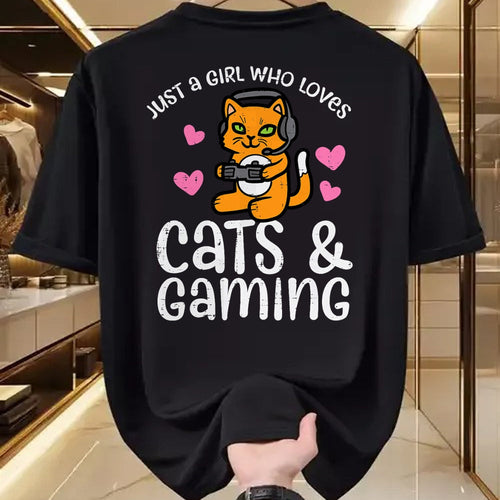 Cat Love Shirt, Funny Cat Lover Gift UnisexT-Shirt/Hoodie/Sweatshirt HLT00 - Just Girl Who Loves Cats Gaming Cute Gamer Women Girls Kids T-Shirt