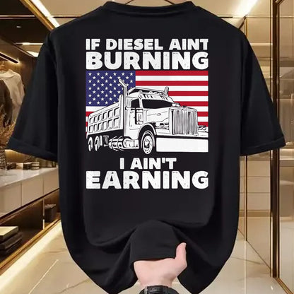 Best Truck Driver Life Shirt, Funny Trucker UnisexT-Shirt/Hoodie/Sweatshirt HLT00 - If Diesel Ain't Burning I Aint Earning Truck Driver Patriot T-Shirt, Men's Big and Tall, Dark Heathe