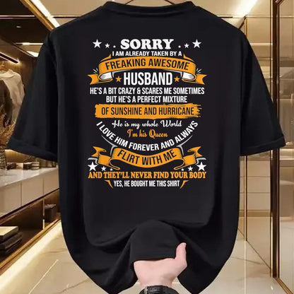 Best Wife Shirt, Wife and Husband Unisex T-Shirt/Hoodie/Sweatshirt HLT00 - Sorry I am already taken by awesome Husband Valentine Day T-Shirt