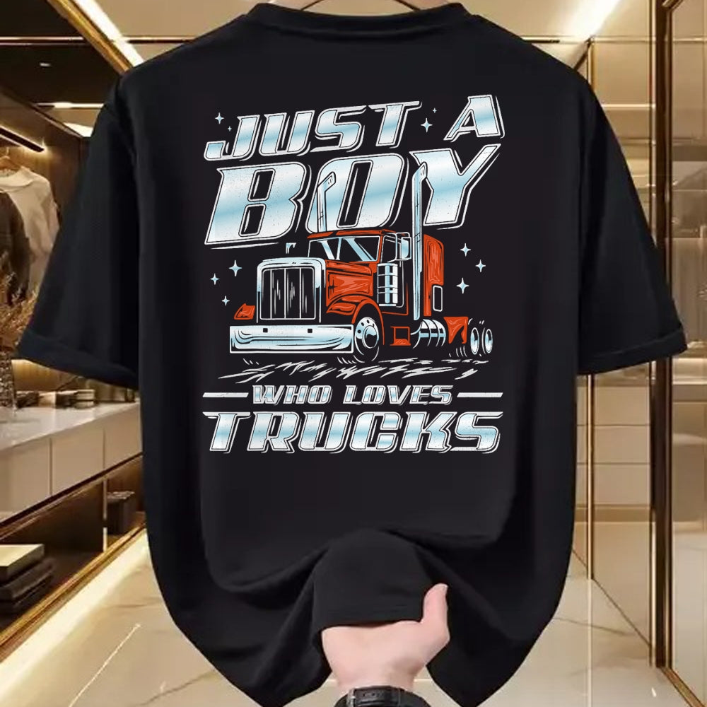 Best Truck Driver Life Shirt, Funny Trucker UnisexT-Shirt/Hoodie/Sweatshirt HLT00 - Just a Boy Who Loves Trucks Trucker Semi Truck Driver Funny T-Shirt