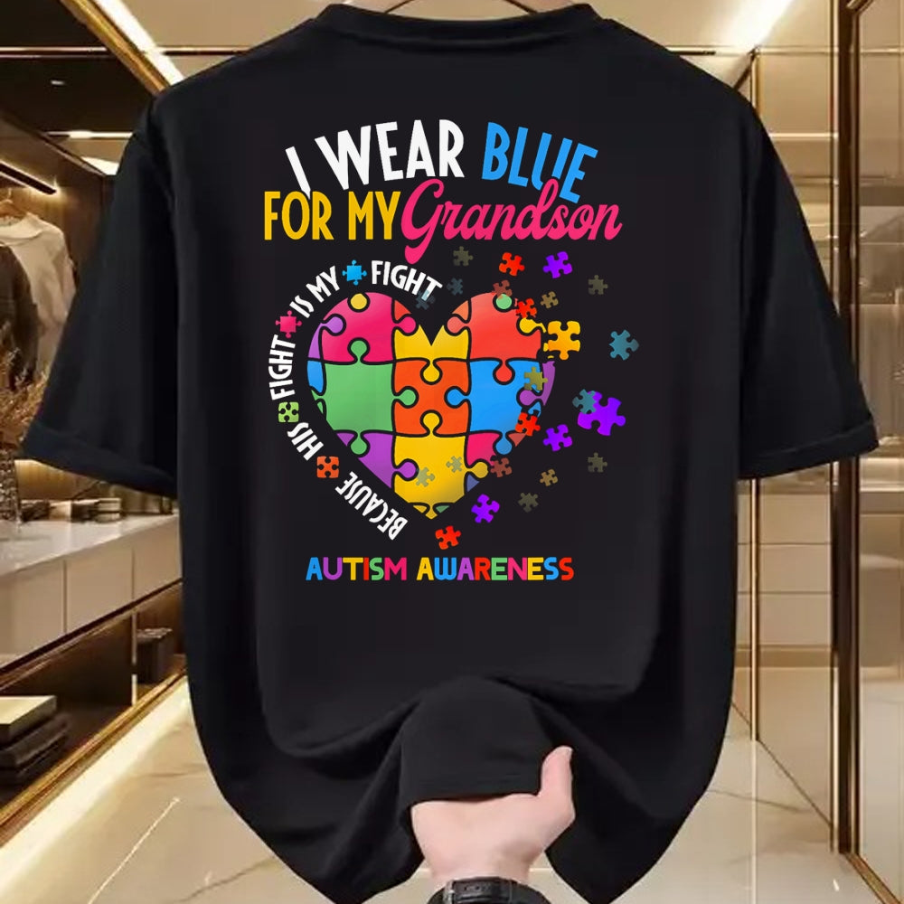 Best Grandpa Shirt, Proud Grandpa Unisex T-Shirt/Hoodie/Sweatshirt HLT00 - Grandma Grandpa I Wear Blue For My Grandson Autism Awareness T-Shirt