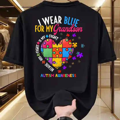 Best Grandpa Shirt, Proud Grandpa Unisex T-Shirt/Hoodie/Sweatshirt HLT00 - Grandma Grandpa I Wear Blue For My Grandson Autism Awareness T-Shirt