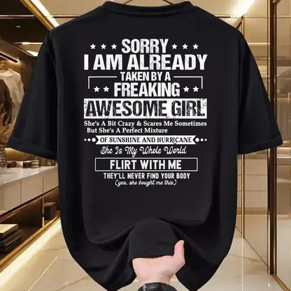 Best Wife Shirt, Wife and Husband Unisex T-Shirt/Hoodie/Sweatshirt HLT00 - Sorry I'm Already Taken by a Freaking Awesome Girl Husband T-Shirt