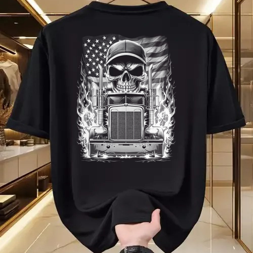 Best Truck Driver Life Shirt, Funny Trucker UnisexT-Shirt/Hoodie/Sweatshirt HLT00 - Trucker Patriotic American Flag Semi Truck Driver Skull T-Shirt